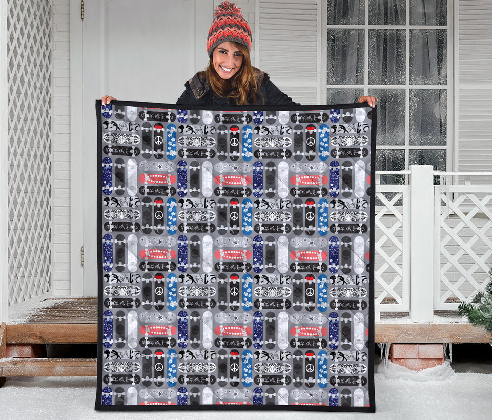 Skate Board Pattern Print Design 04 Premium Quilt