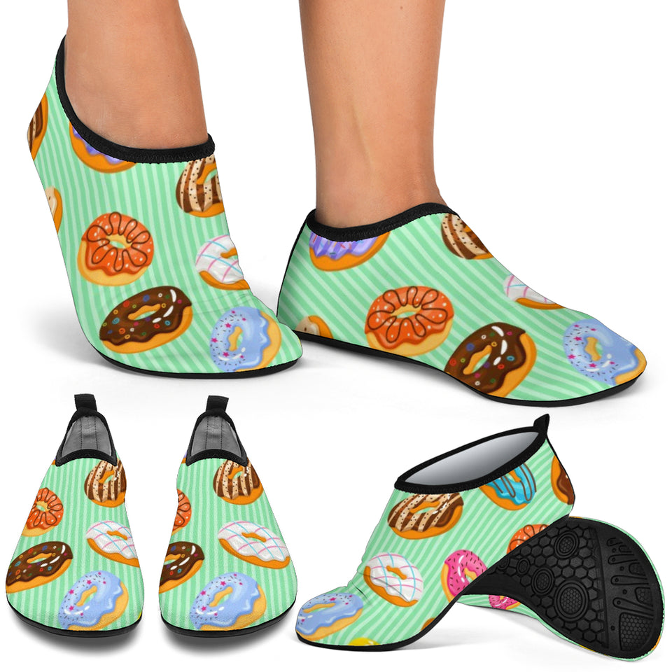 Colorful Donut Pattern Green Background Aqua Shoes