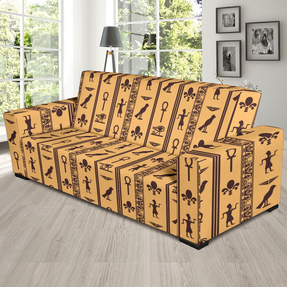 Egypt Hieroglyphics Pattern Print Design 02 Sofa Slipcover