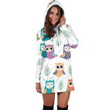 Cute Owl Pattern Women'S Hoodie Dress