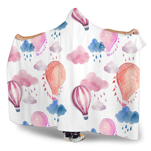 Watercolor Air Balloon Cloud Pattern Hooded Blanket