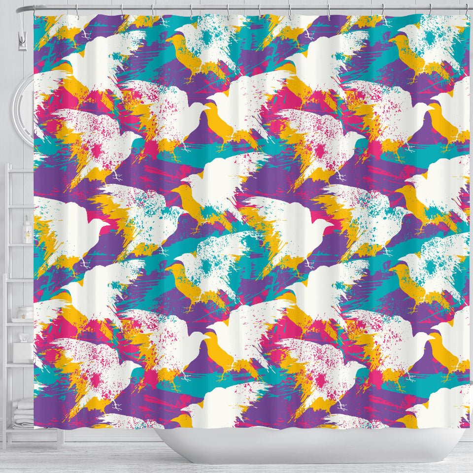 Colorful Crow Illustration Pattern Shower Curtain Fulfilled In US