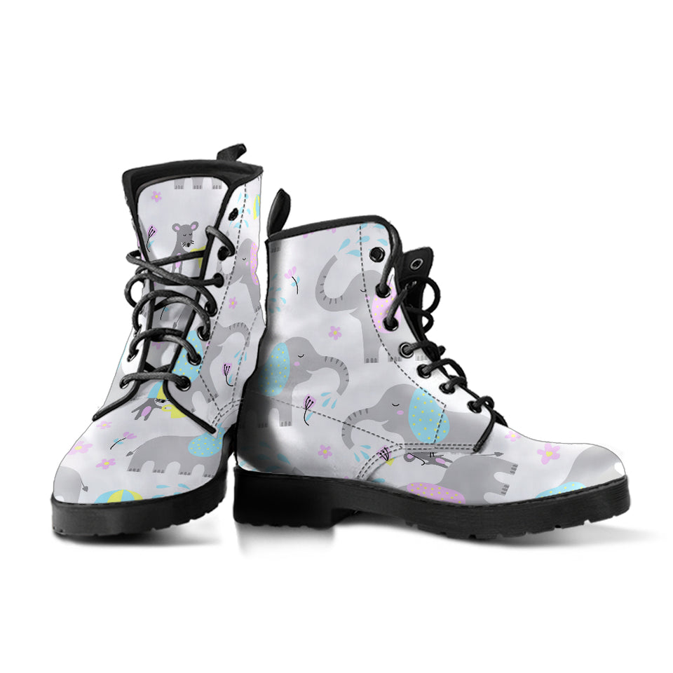 Cute Elephant Mouse Pattern Leather Boots