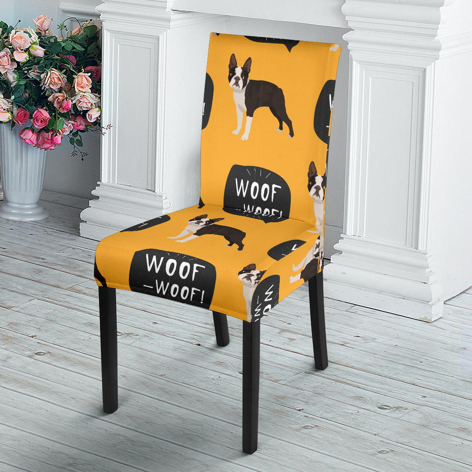 Boston Terrier Design Pattern Dining Chair Slipcover