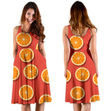 Oranges Pattern Red Background Sleeveless Midi Dress