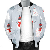 Snowman Christmas  Tree Snow Gray Background Men'S Bomber Jacket
