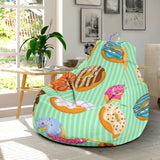 Colorful Donut Pattern Green Background Bean Bag Cover