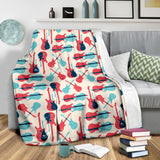 Red Blue Guitar Pattern Premium Blanket