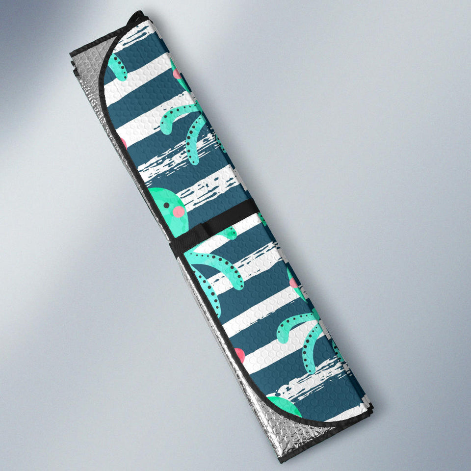 Cute Octopuses Heart Striped Background Car Sun Shade