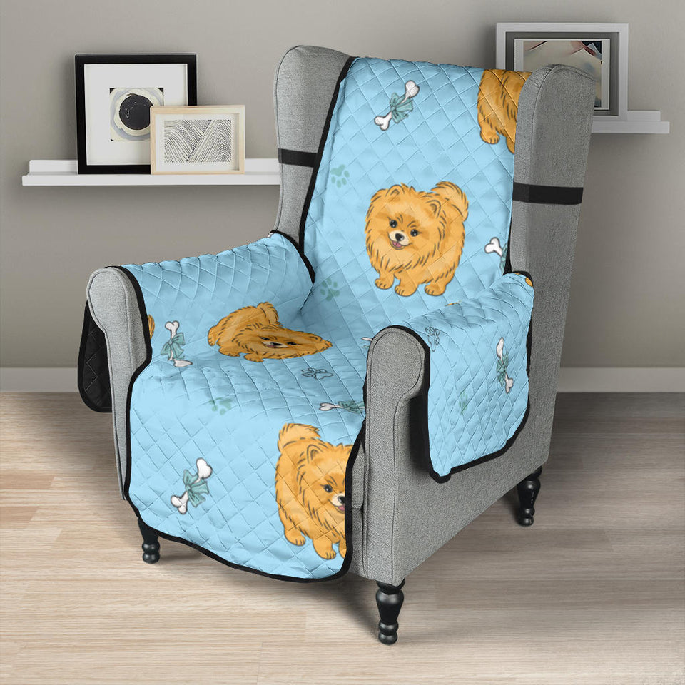 Brown cute pomeranian blue blackground Chair Cover Protector