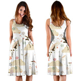 Beautiful Japanese Cranes Pattern Sleeveless Midi Dress