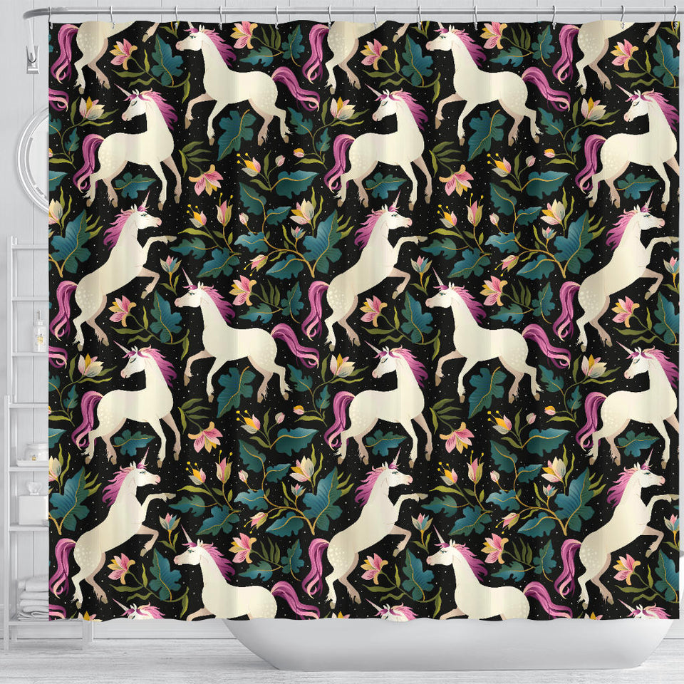 Unicorns Forest Background Shower Curtain Fulfilled In US