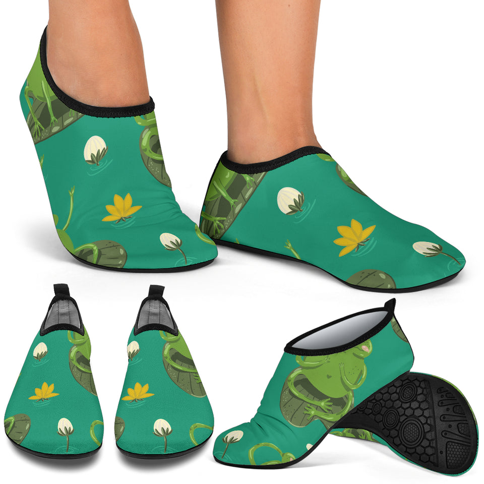 Cute Frog Dragonfly Design Pattern Aqua Shoes