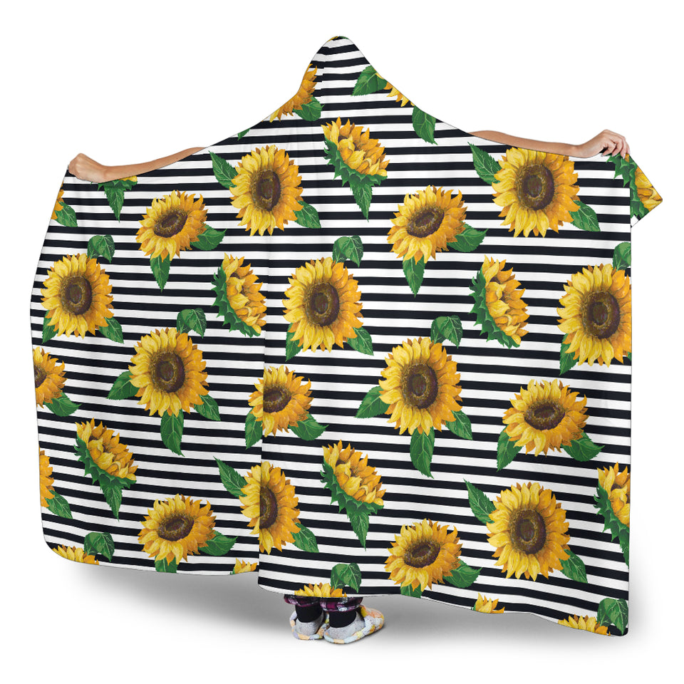 Sunflowers Ribbon Background Hooded Blanket