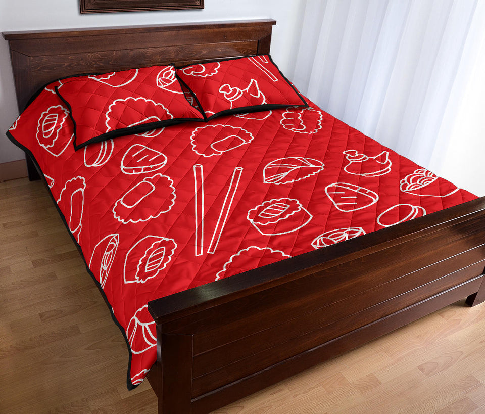 sushi pattern red background Quilt Bed Set
