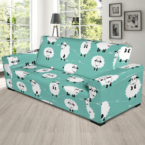 Cute Sheep Green Background Sofa Slipcover