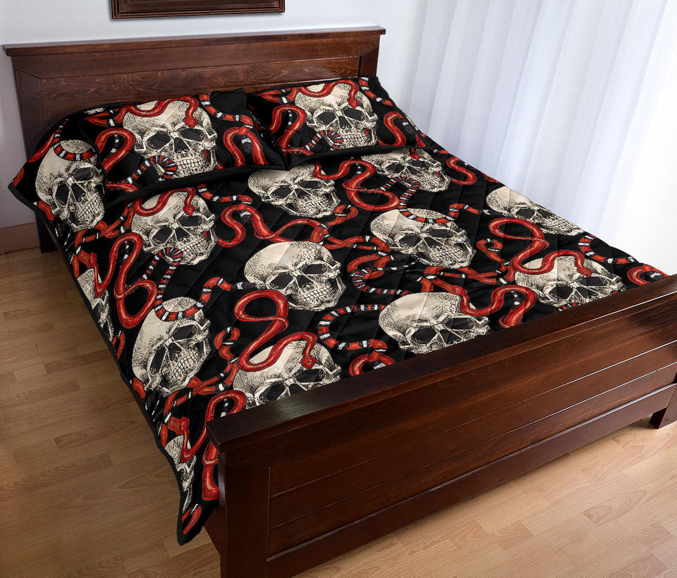 Red snake skull pattern Quilt Bed Set