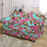 Beagle Muzzles Turquoise Paint Splashes Pink Pattern Loveseat Couch Slipcover