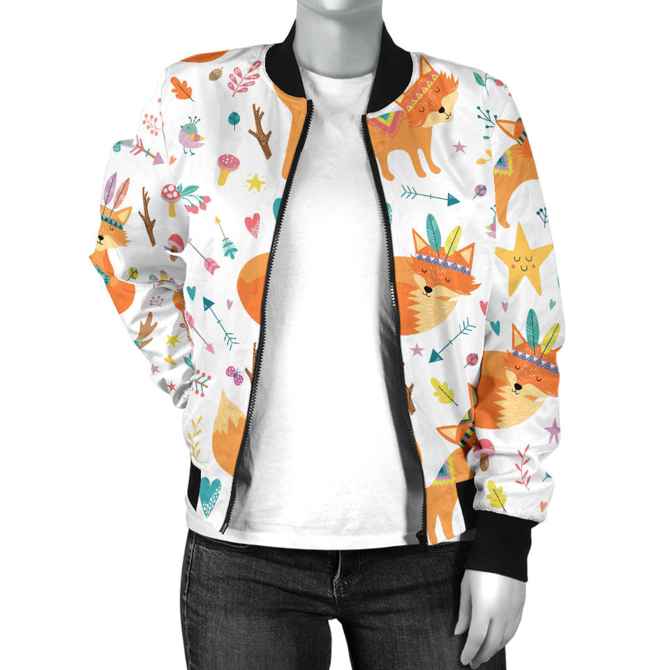 Cute Tribal Fox Pattern Women'S Bomber Jacket