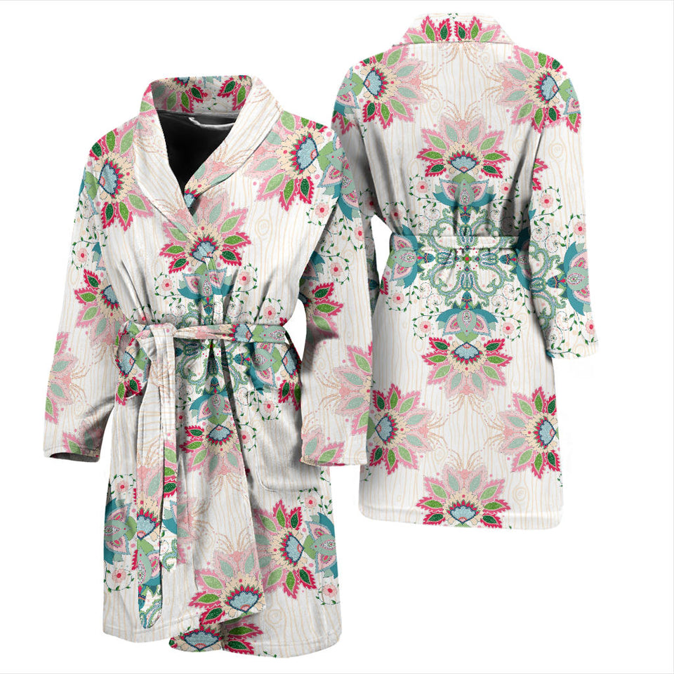 Square Floral Indian Flower Pattern Men'S Bathrobe