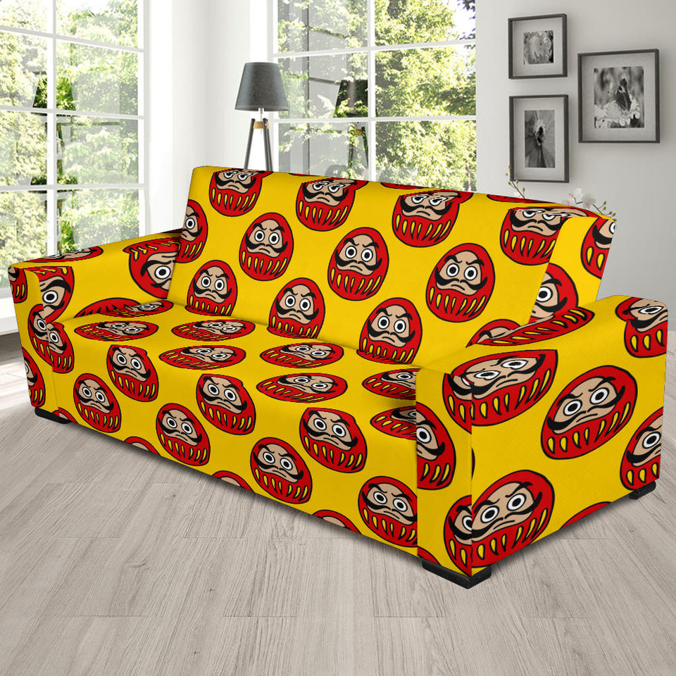 Daruma Japanese Wooden Doll Yellow Background Sofa Slipcover