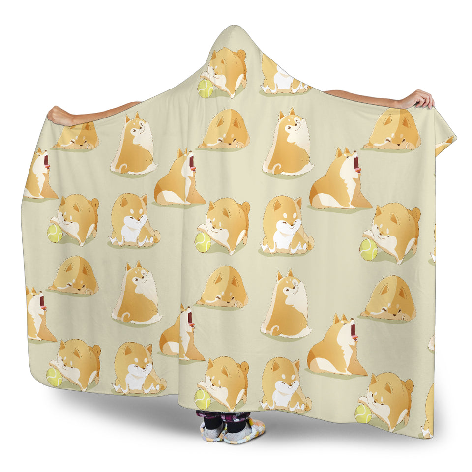 Cute Fat Shiba Inu Dog Pattern Hooded Blanket