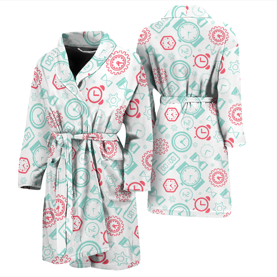 Clock Time Pattern Blackground Men'S Bathrobe