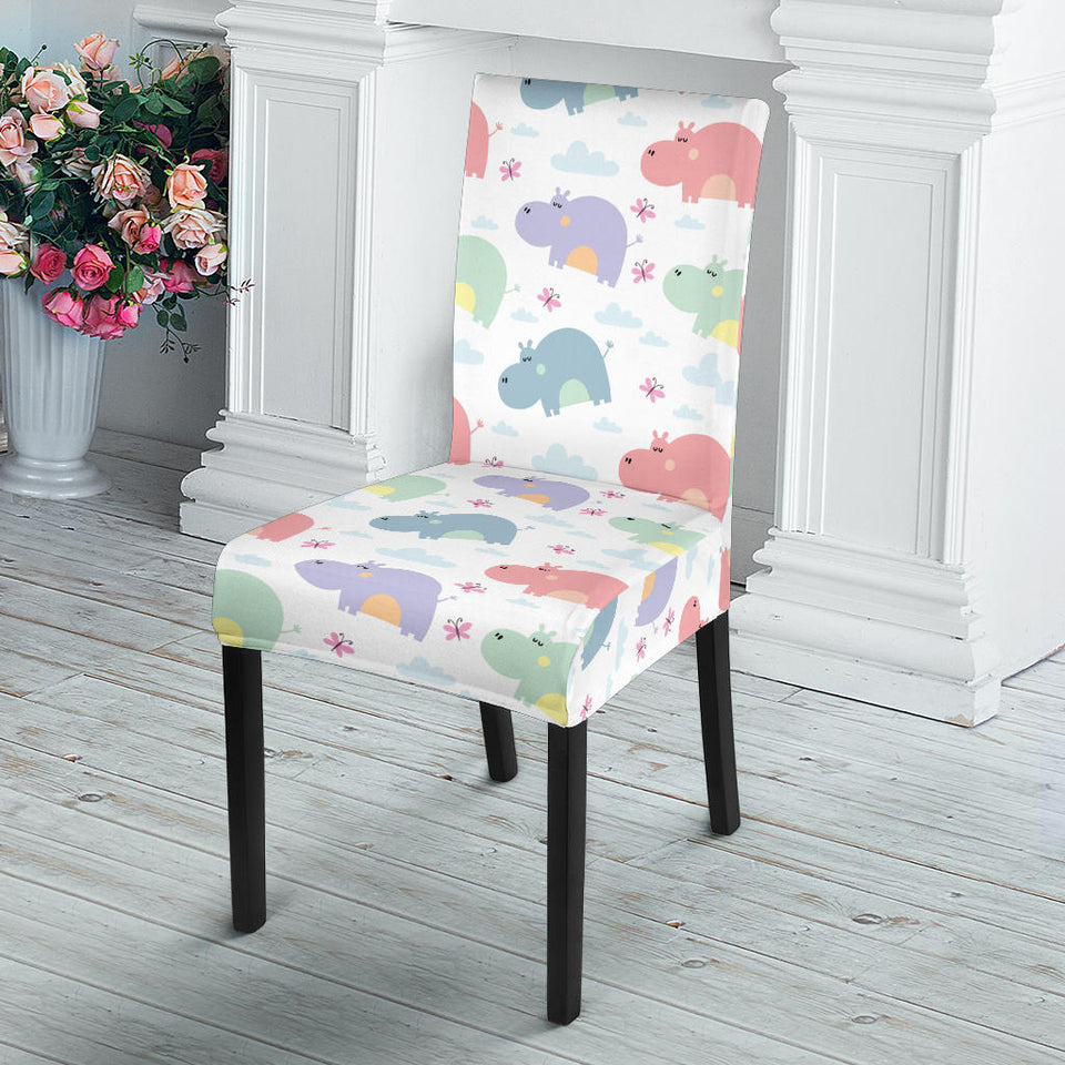 Hippopotamus Pattern Print Design 03 Dining Chair Slipcover