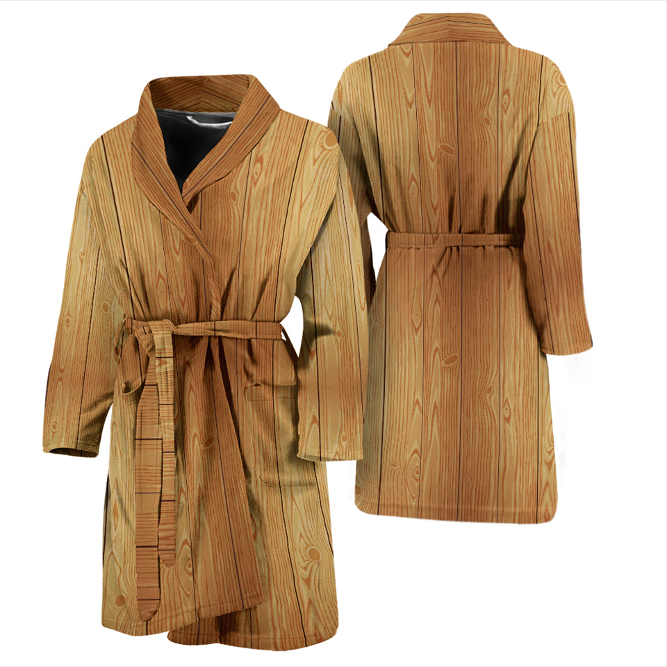 Wood Printed Pattern Print Design 05 Men's Bathrobe