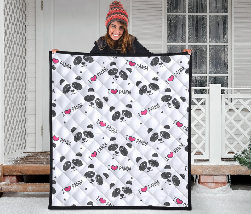 Hand Drawn Faces Of Pandas Pattern Premium Quilt