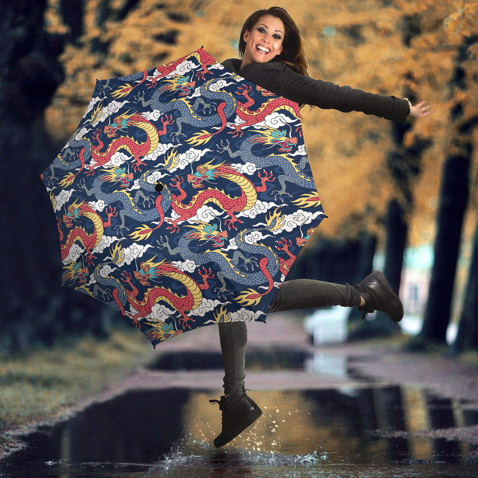 Blue Red Dragon Cloud Pattern Umbrella