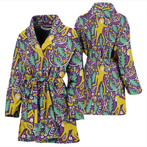 Cute Yellow Monkey Leaves Pattern Women'S Bathrobe