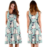 Cute Penguin Pattern Sleeveless Midi Dress