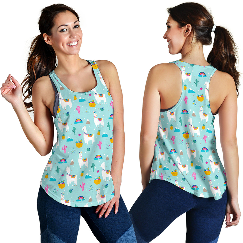Llama alpaca cactus leaves pattern Women Racerback Tank Top