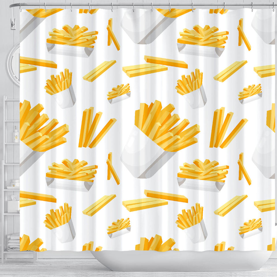 French Fries White Paper Box Pattern Shower Curtain Fulfilled In US