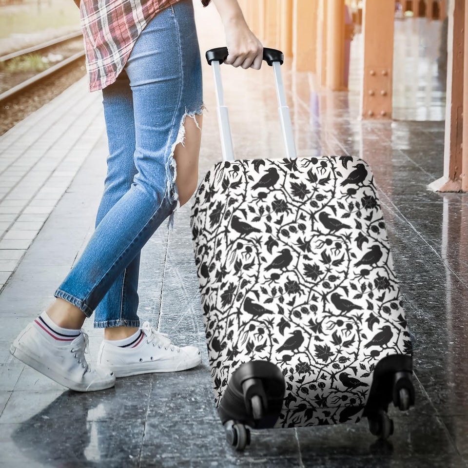 Crow Dark Floral Pattern Luggage Covers