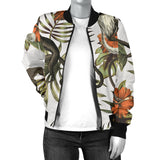 Monkey Red Hibiscus Flower Palm Leaves Floral Pattern Women'S Bomber Jacket