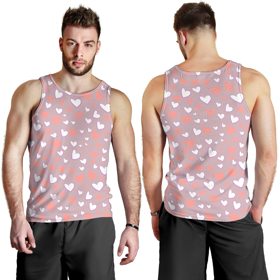coral white heart pattern Men Tank Top