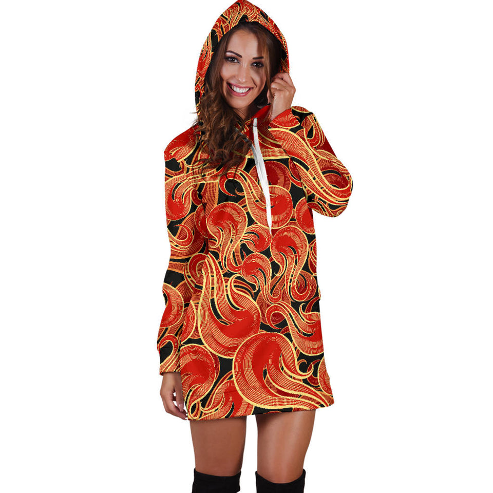 Fire Flame Pattern Women'S Hoodie Dress