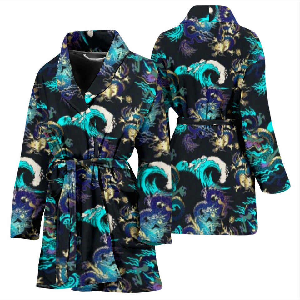 Dragon Sea Wave Pattern Women'S Bathrobe