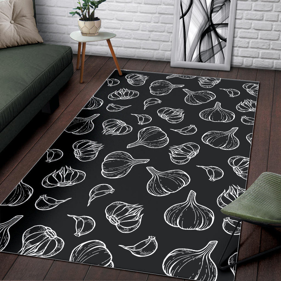 Garlic Pattern Black Background Area Rug