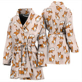 Cute Corgis Pattern Pink Background Women'S Bathrobe