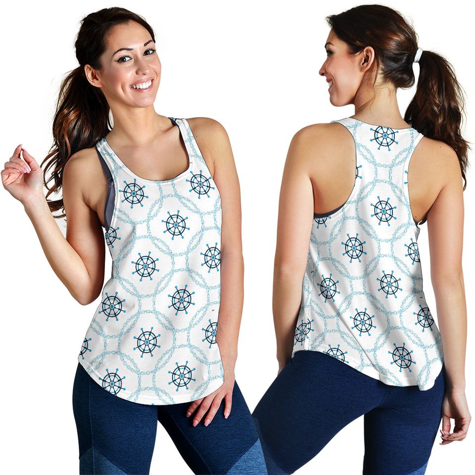 nautical steering wheel chain Women Racerback Tank Top