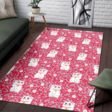 Maneki Neko Lucky Cat Sakura Pink Background Area Rug