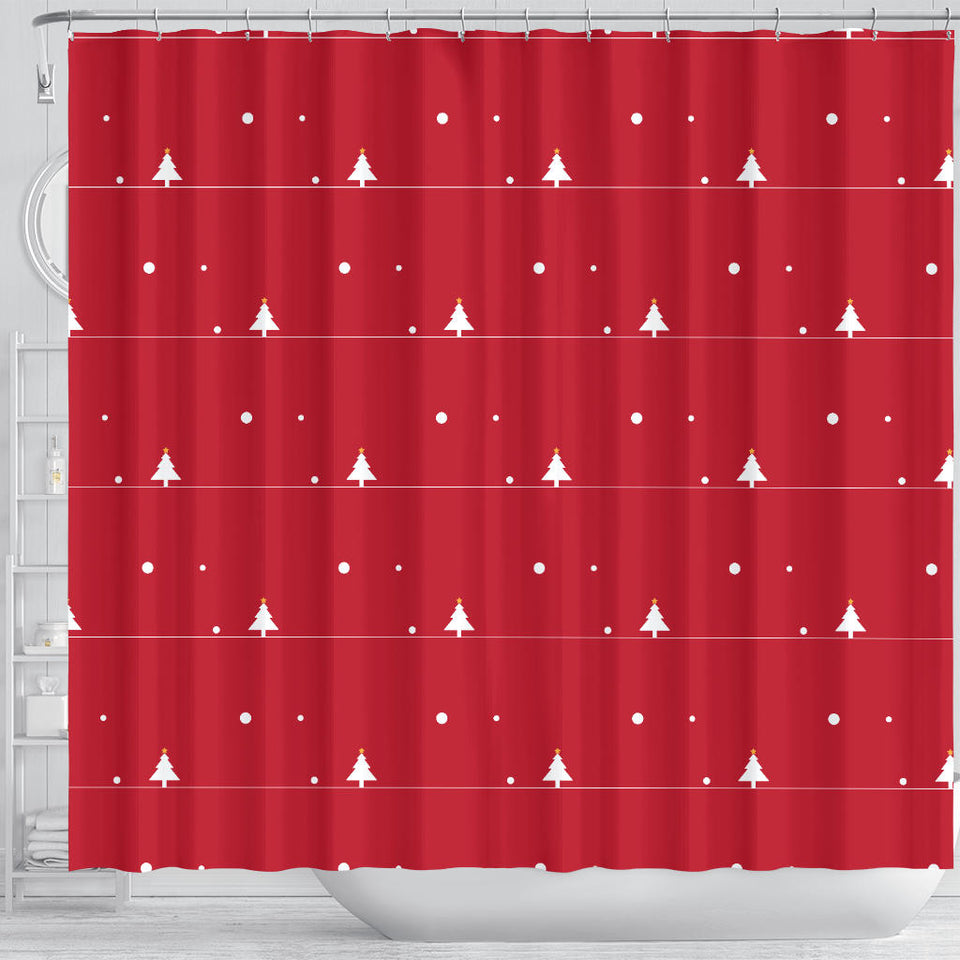 Christmas Tree Star Snow Red Background Shower Curtain Fulfilled In US