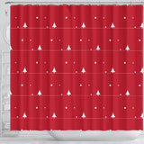 Christmas Tree Star Snow Red Background Shower Curtain Fulfilled In US