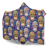 Sugar Skull Flower Pattern Hooded Blanket
