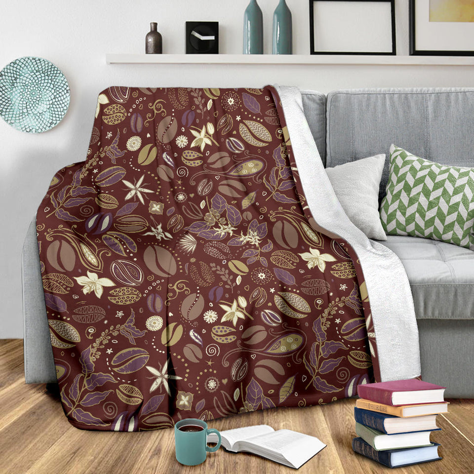 Coffee Bean Flower Pattern Premium Blanket