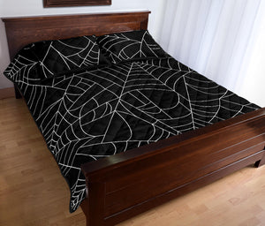 Spider web pattern Black background white cobweb Quilt Bed Set