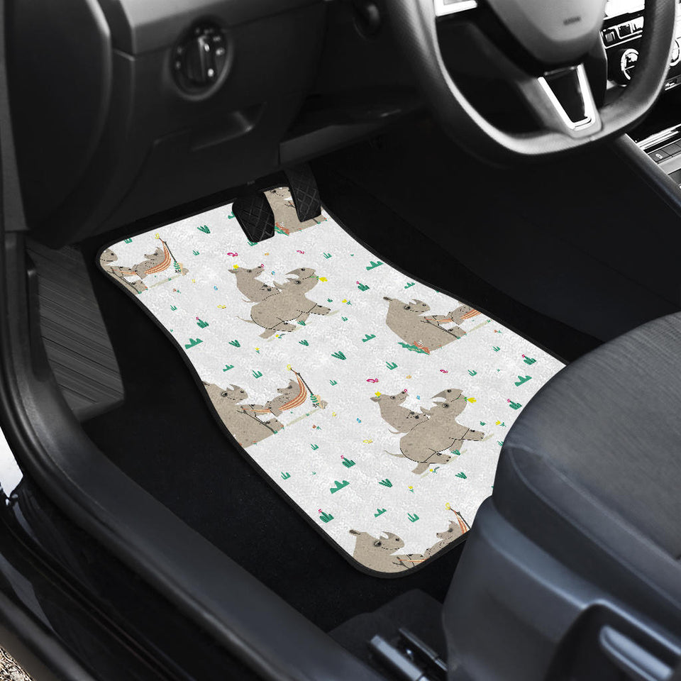 Cute Rhino Pattern Background Front And Back Car Mats